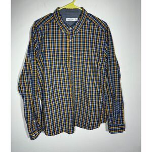 Nautica Classic Fit Men’s XL Shirt Yellow Blue Plaid Long Sleeve Button Front